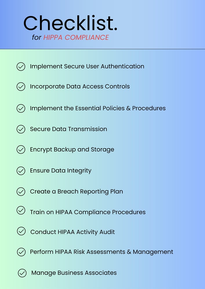 Checklist for HIPAA Compliance