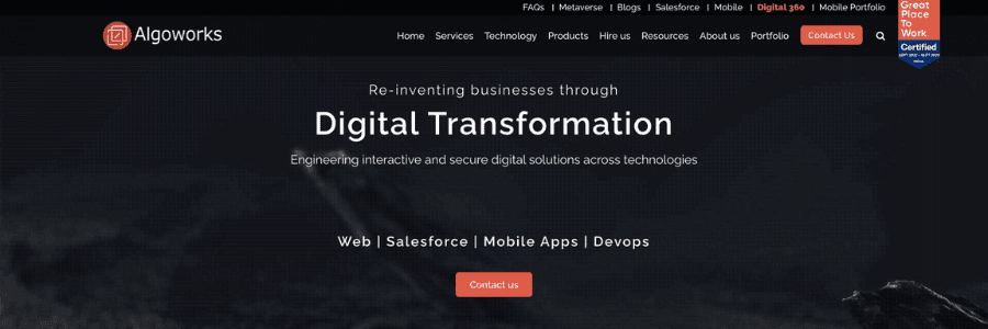 Algoworks homepage screenshot
